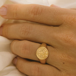 St Gerard Patron Saint of Motherhood Signet Ring - Gold
