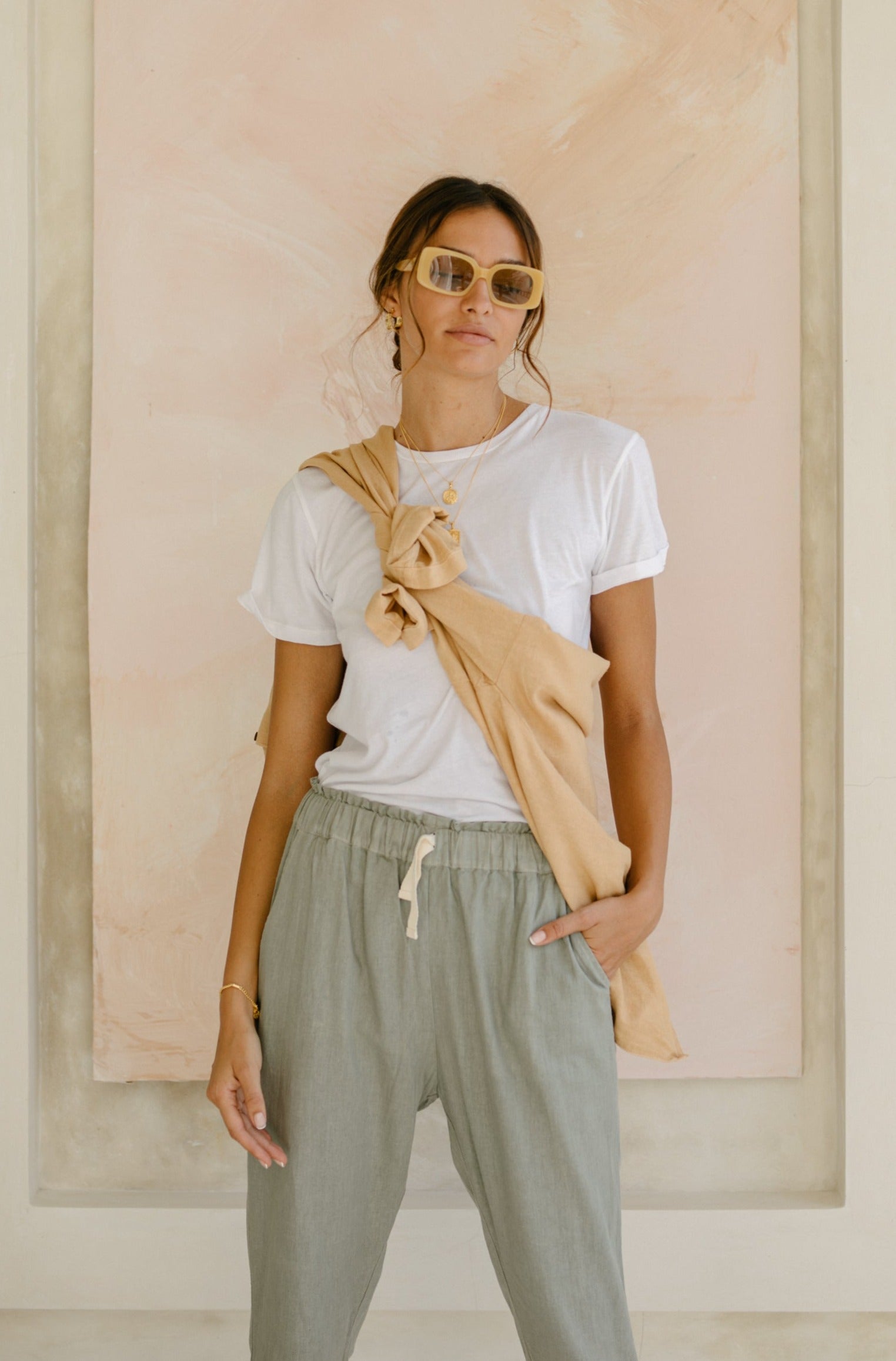 Linen Frankie Pants - Sage Plant Dyed