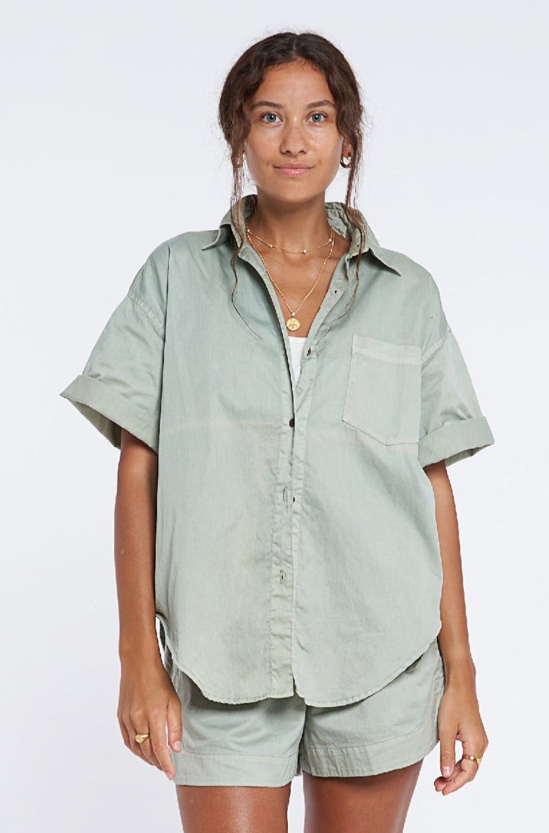 Jan Shirt Organic Cotton - Sage *Organic Plant Dyed* - PRE ORDER