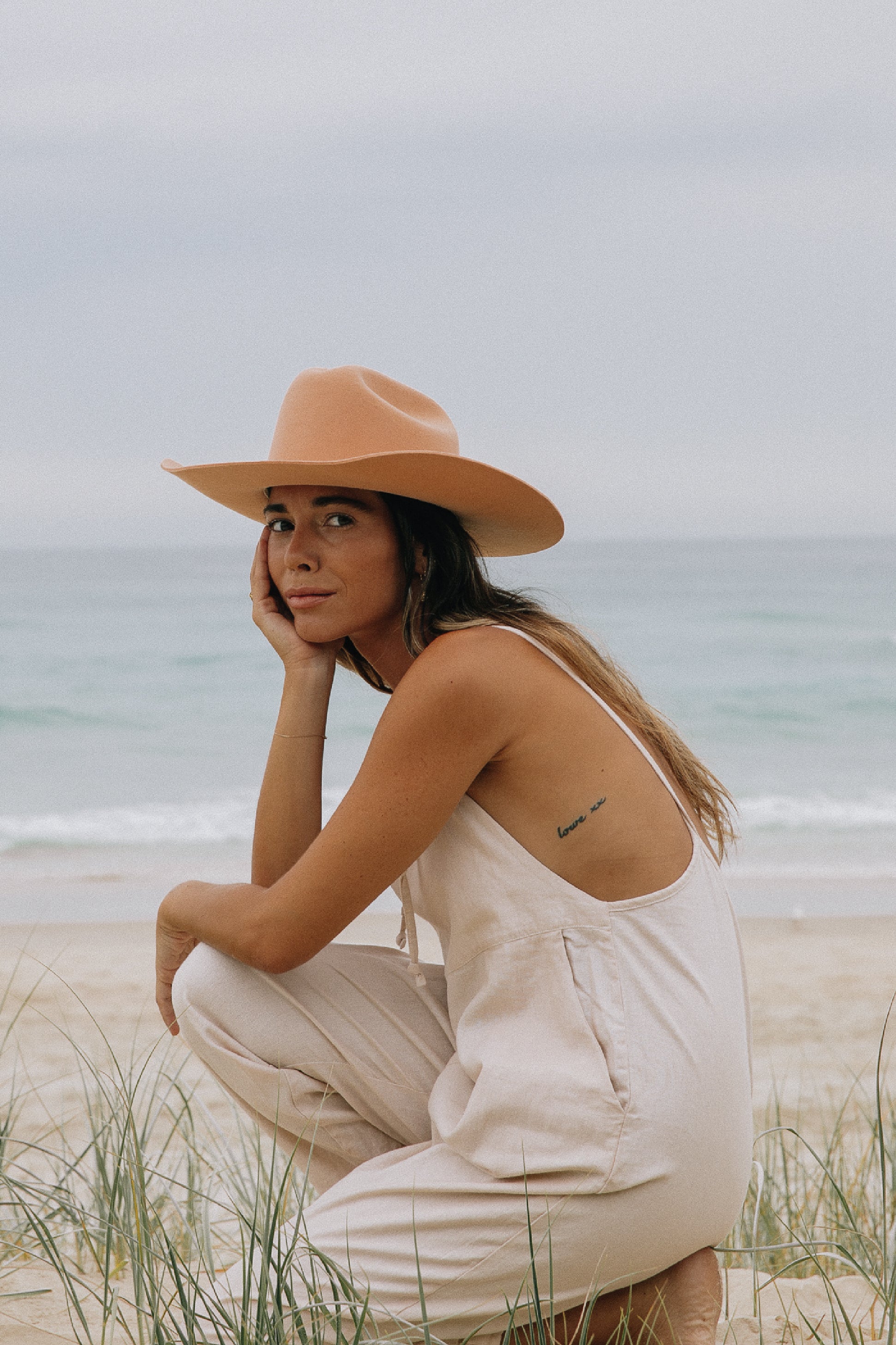 Linen Ollie Overalls Plant Dyed Macadamia Colour