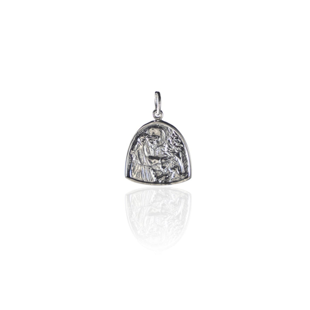 Saint Assisi pendant silver in white background