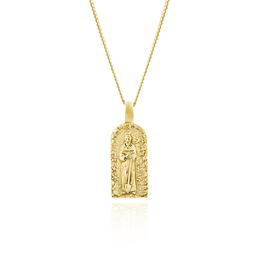 St Fiacre - Patron Saint of Gardening Necklace - Gold