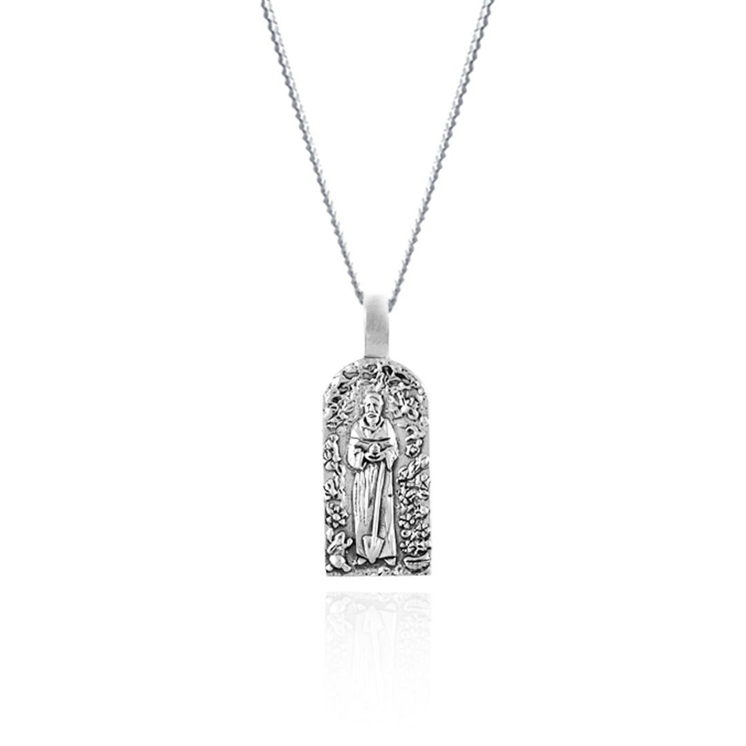 St Fiacre - Patron Saint of Gardening Necklace - Silver