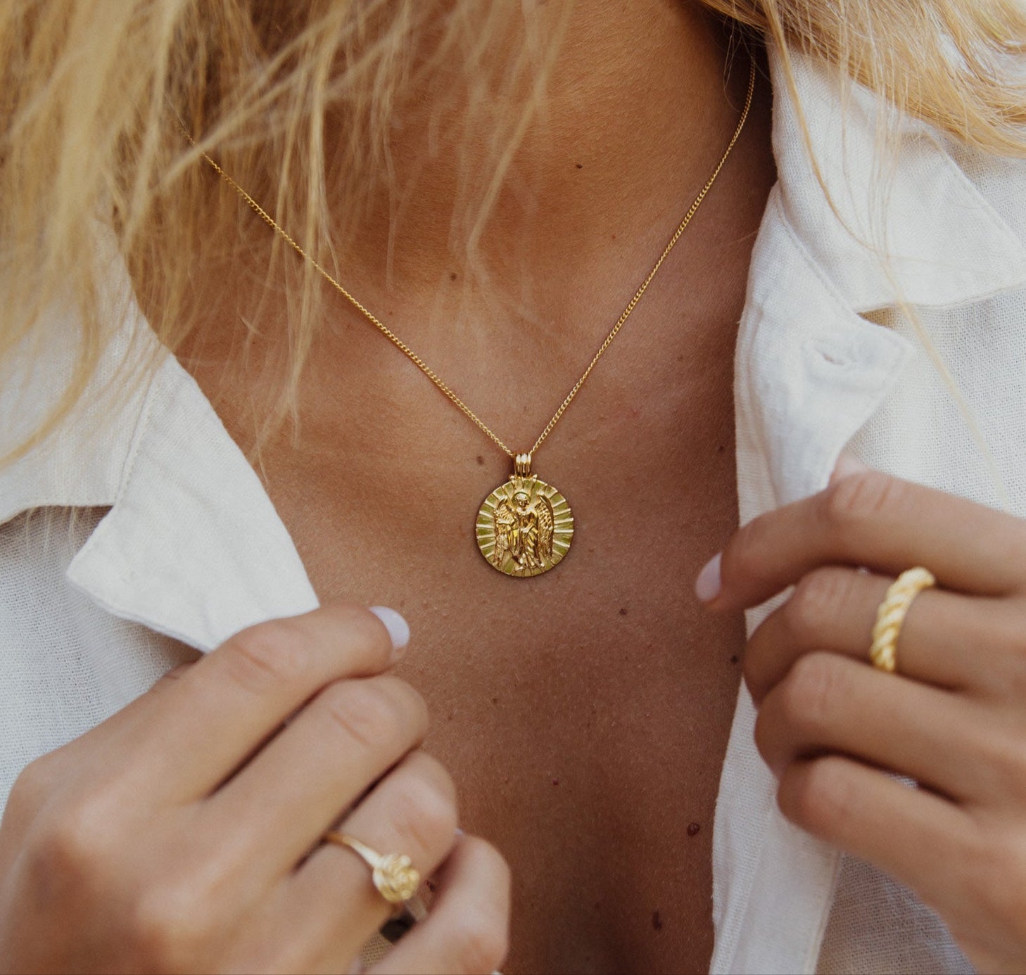 St Gabriel - Archangel Saint of Communication Necklace - Gold