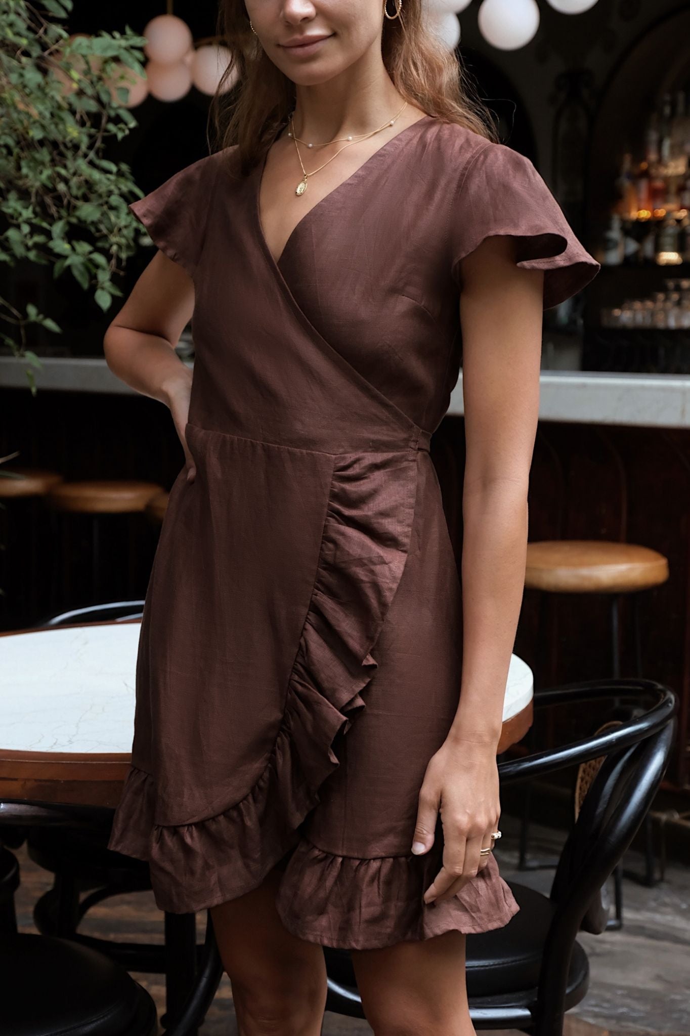 DAPHNE WRAP DRESS - Espresso