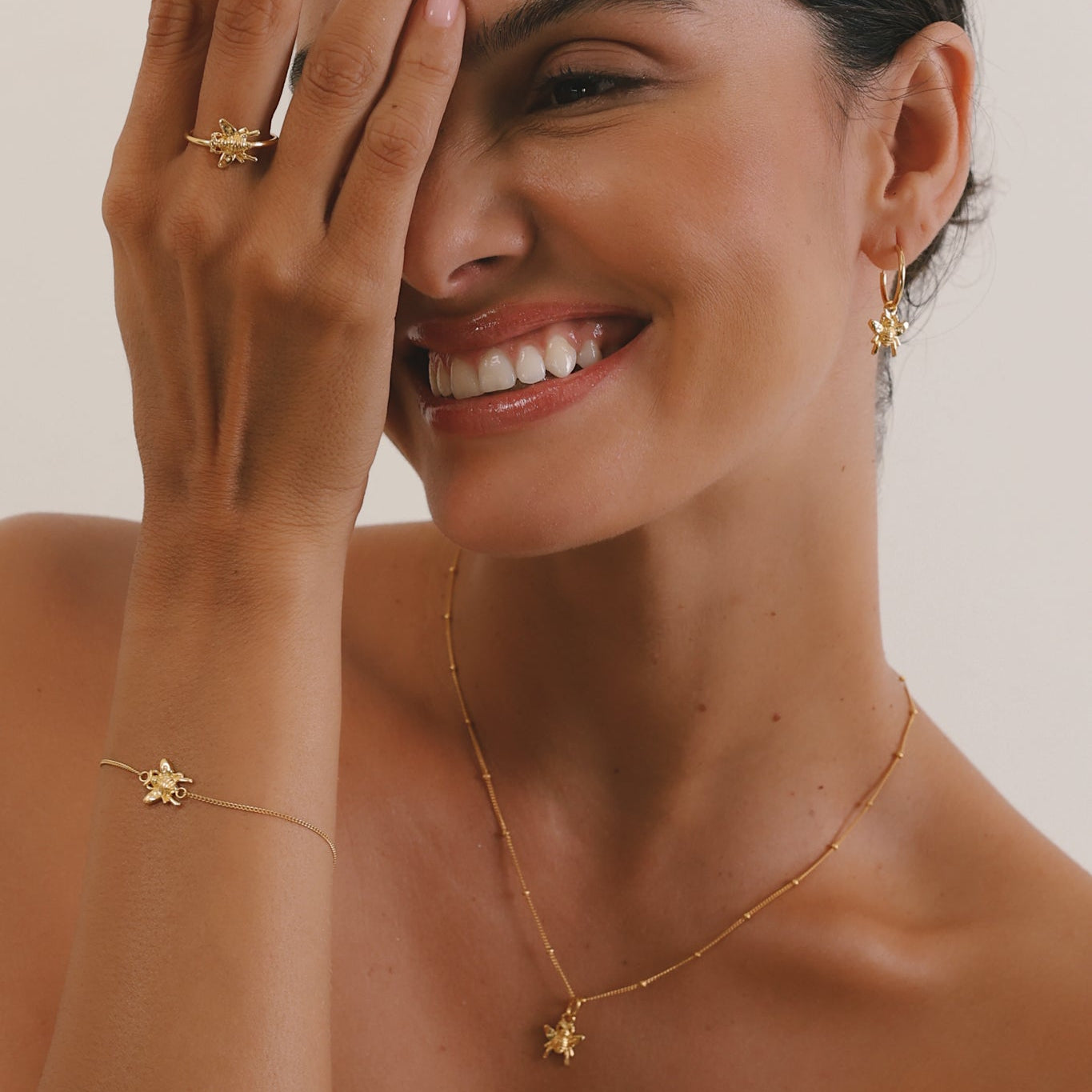 Honey Bee Charm Huggie Earrings (Strength & Resilience) - Gold