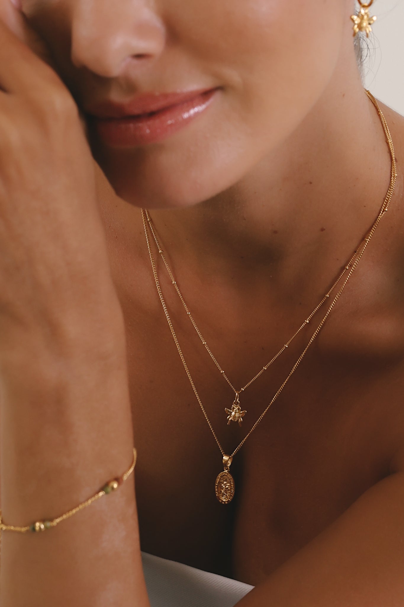 Honey Bee Charm Necklace (Strength & Resilience) - Gold