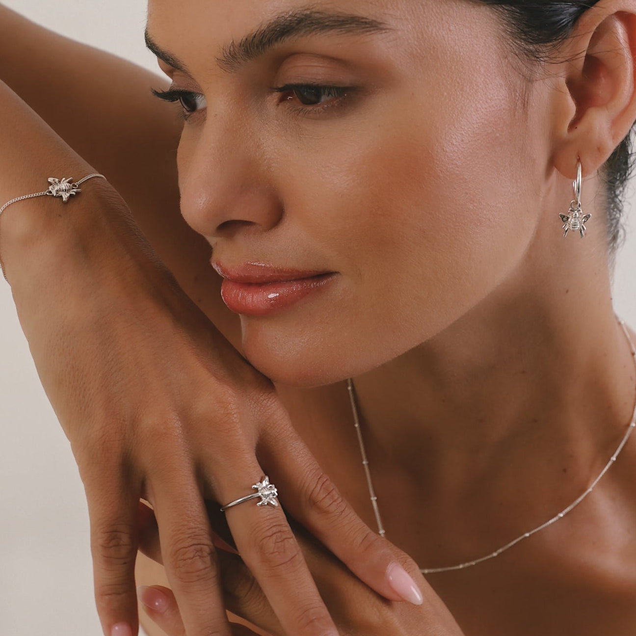 Honey Bee Charm Huggie Earrings (Strength & Resilience) - Silver