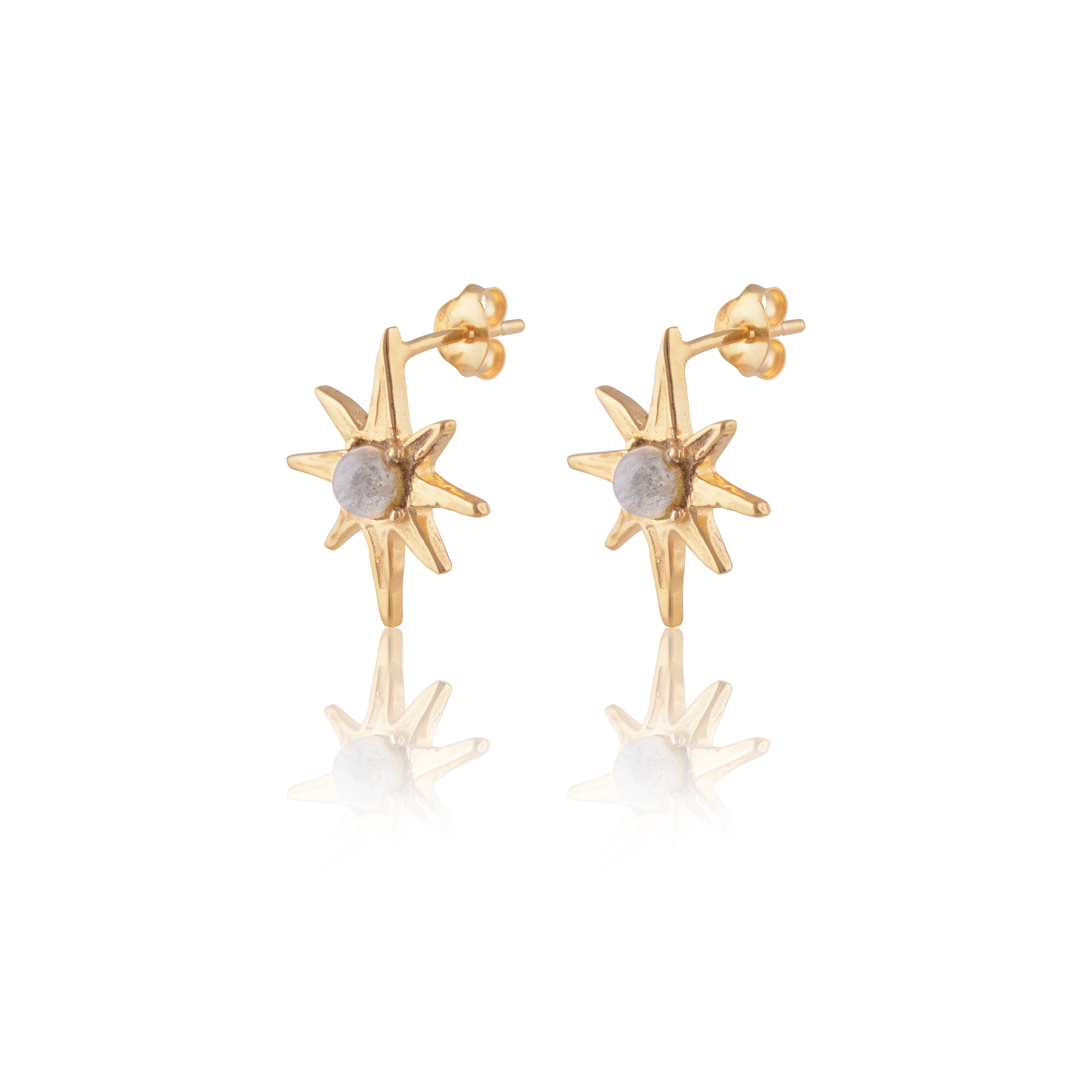 Luna & Rose x Tahnee Kelland ‘I Told You About the Stars’ gold earrings, matching star design with labradorite accents, handmade in Bali side angle.