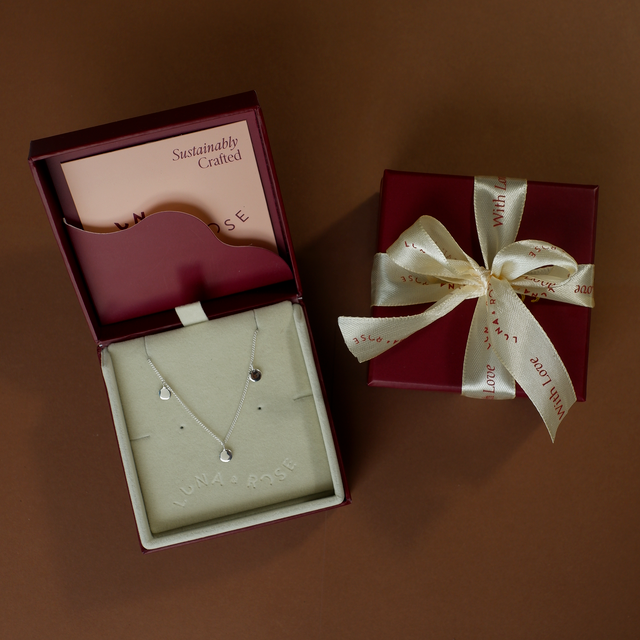 Liberty Droplet Necklace - silver in packaging luna and rose