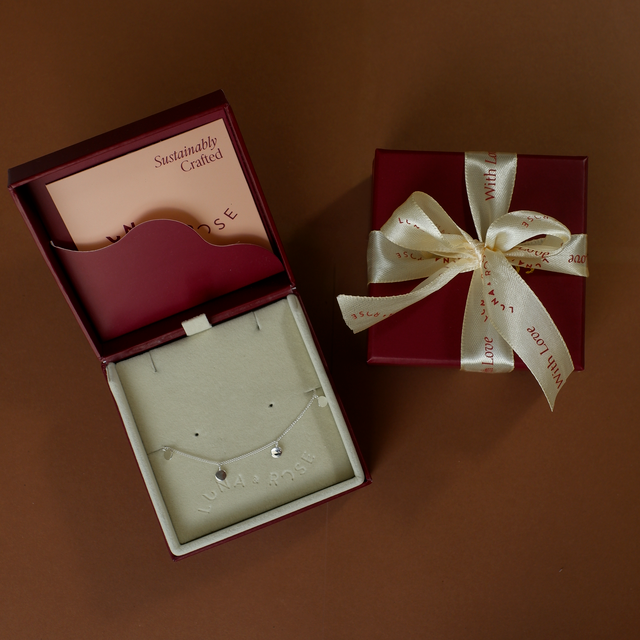 Liberty Droplet Anklet- Silver in packaging luna and rose