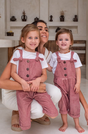 Rosella Blush Pink coloured Corduroy Overalls for Toddlers from Luna & Rose