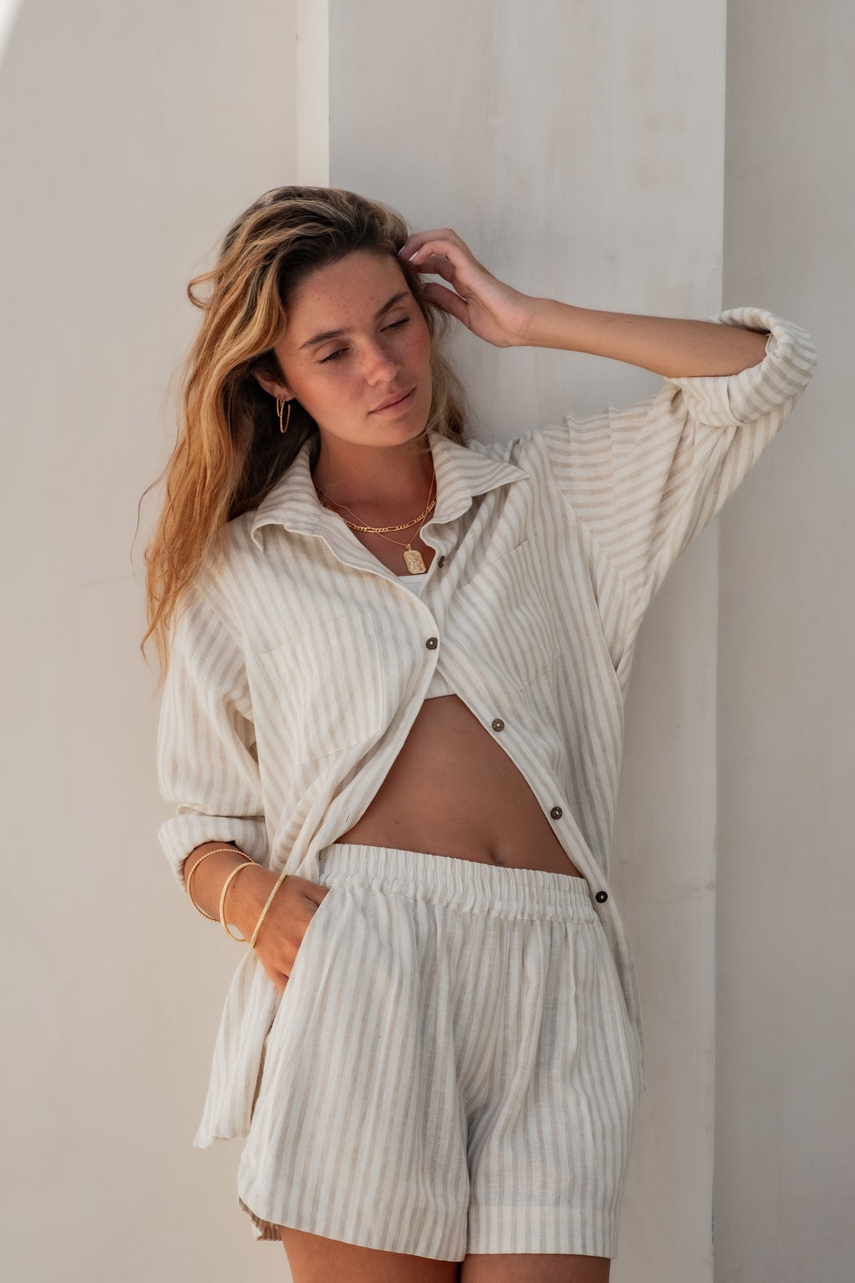 Shelby Shirt - Natural Sand Dune Stripe - Luna & Rose Jewellery