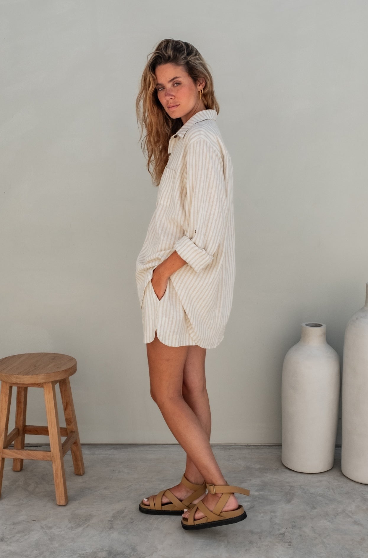 Stripe Shelby Shirt Sand Dune by Luna & Rose