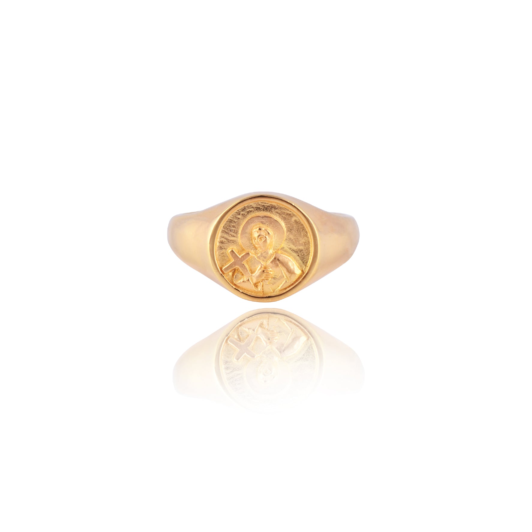 9KT SOLID GOLD St Gerard Patron Saint of Motherhood Signet Ring