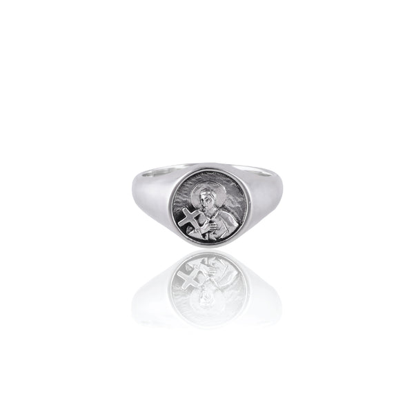 St Gerard Patron Saint of Motherhood Signet Ring - Silver