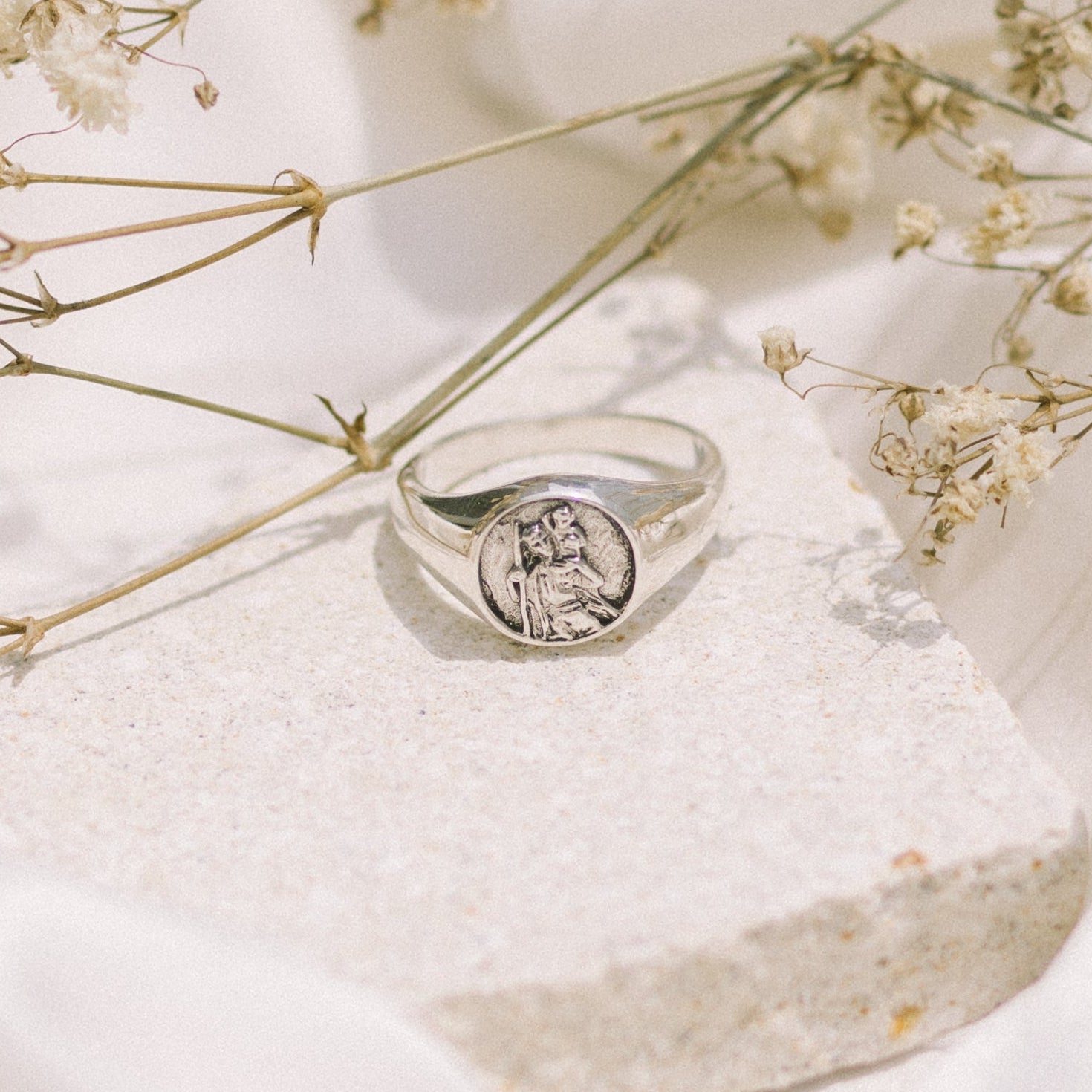 St Christopher Patron Saint of Travel Signet Ring - Silver