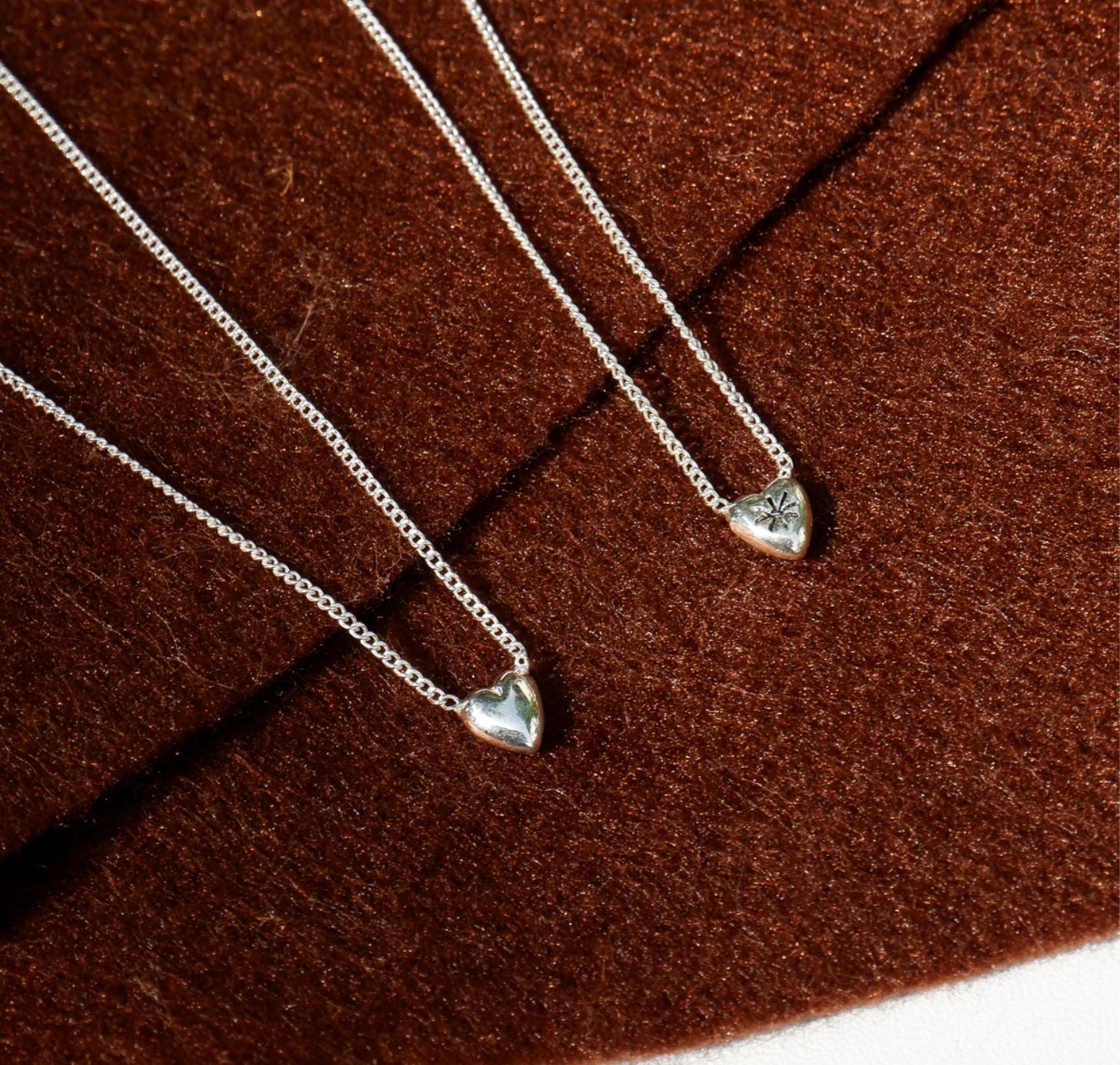 2 mini heart Silver necklaces made Ethical jewellery