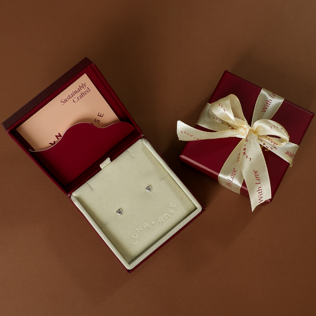 Mini Heart 'Love Puff' Stud Earrings - Silver in Packaging Luna and Rose