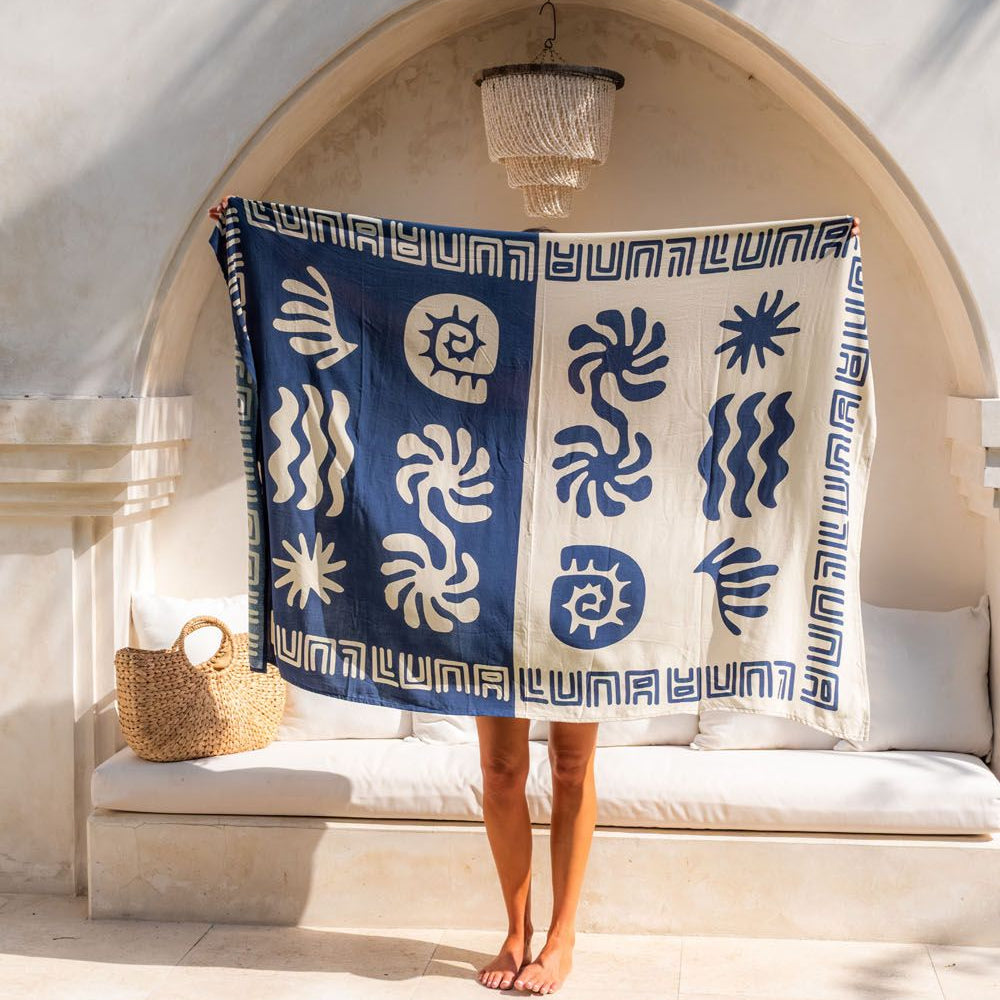 Close-up of a beautifully patterned sarong from Luna and Rose