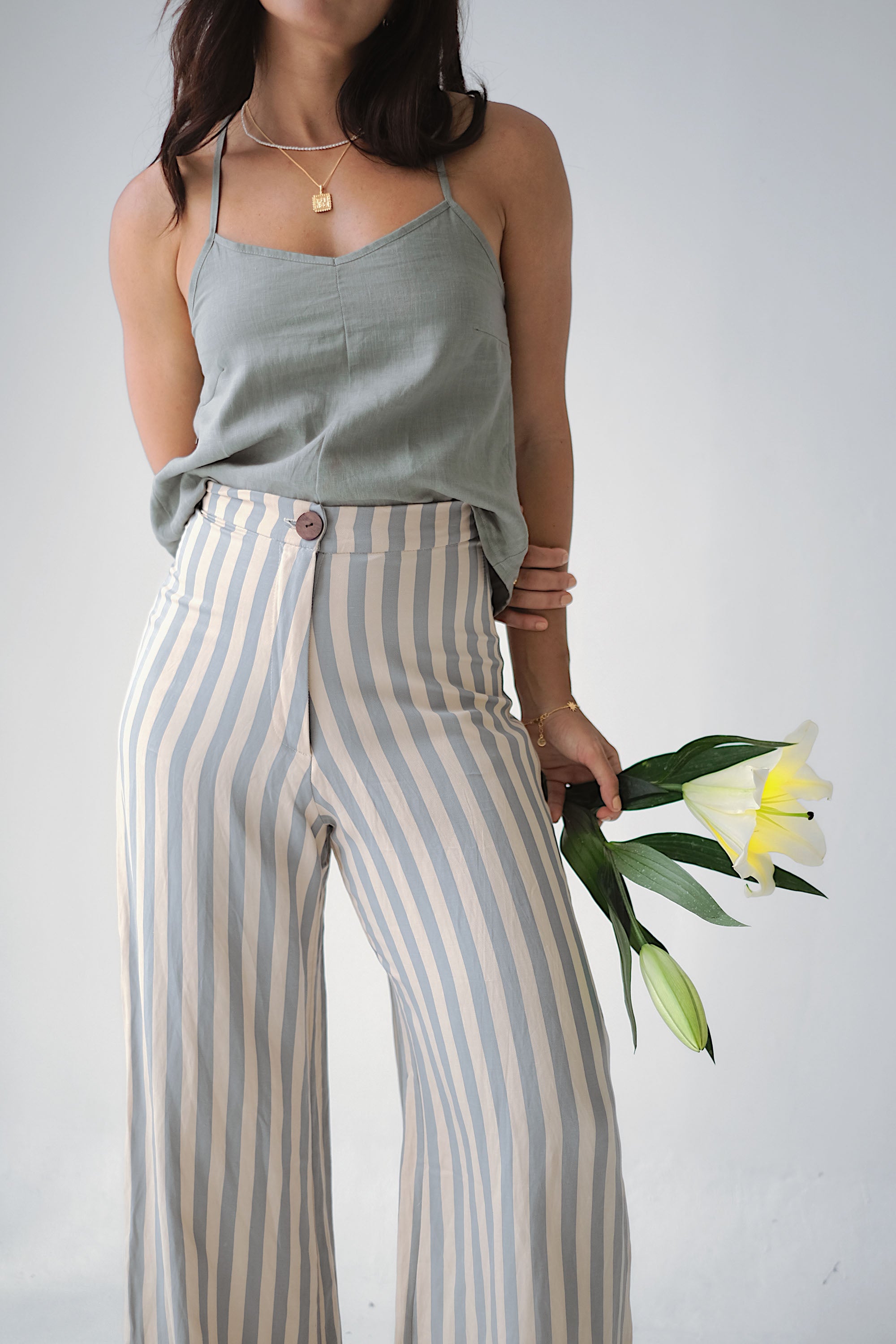 BANKS PANTS - Blue/Macadamia Stripe