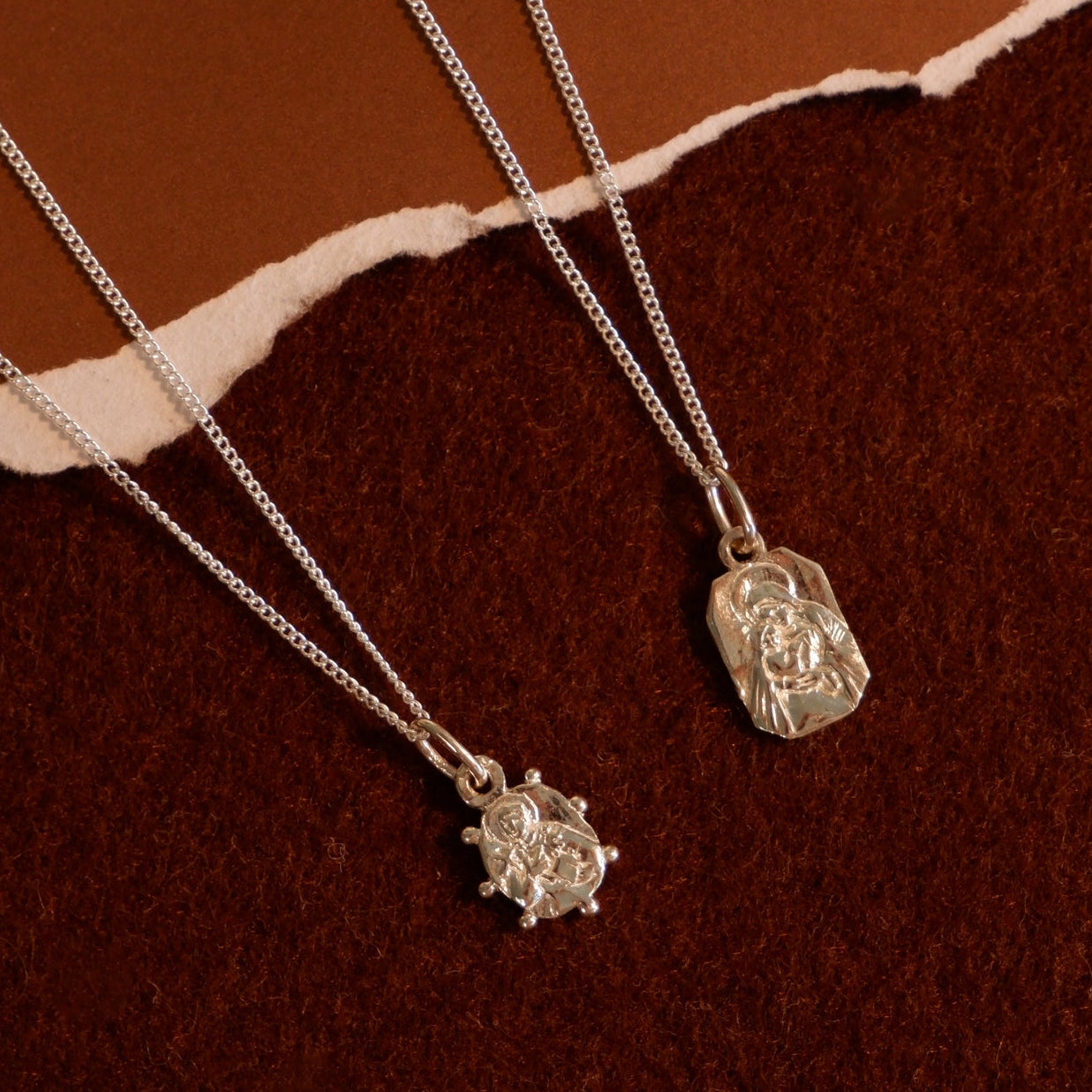 Mini Saint Anne for Grandmothers & Saint Gerard for Motherhood on Red textured Background