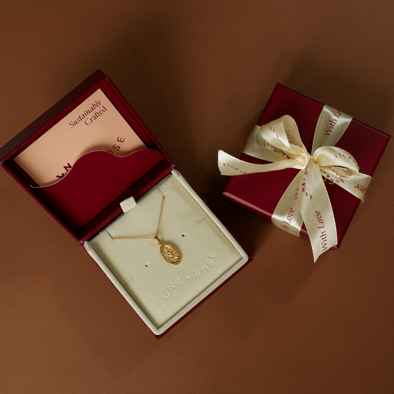 St Christopher gold in packaging Luna and Rose