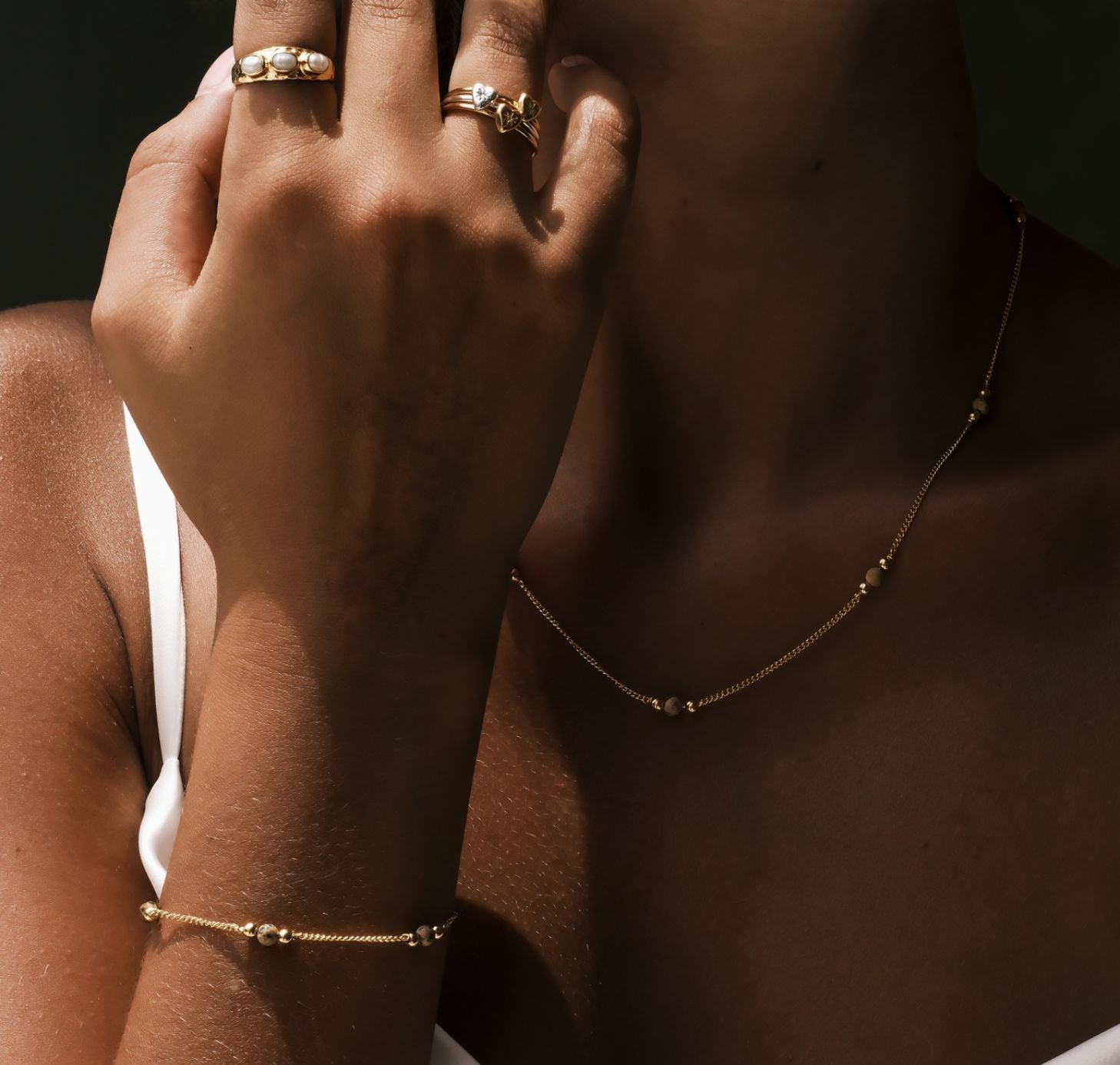 a woman wearing The Sunstone Bracelet Gold by Luna and Rose Bali 