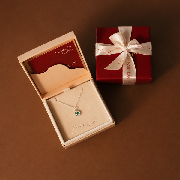 birthstone May necklace silver in  packaging Luna and Rose