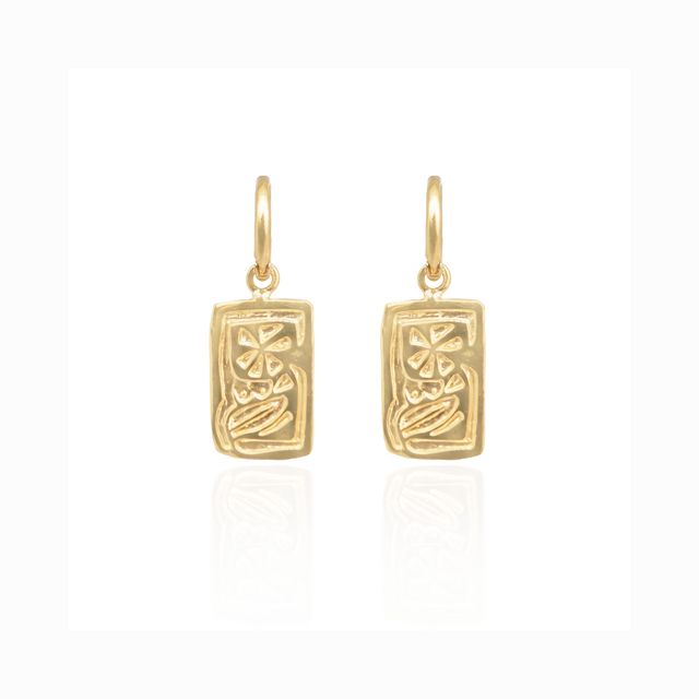 Detailed view of earrings placed on a white background