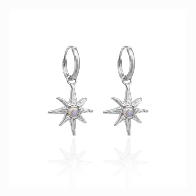 Minimalist earrings photographed against a white backdrop by luna and rose on a bright white surface