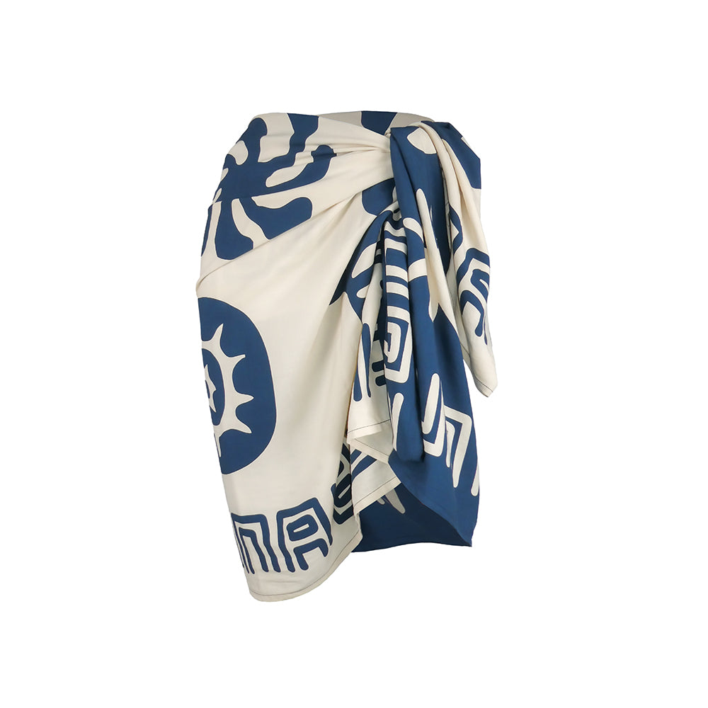 Navy sarong photographed against a clean white background