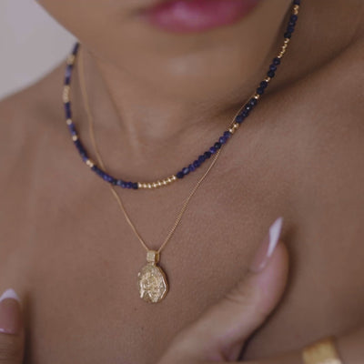 The Indigo Tide Necklace - Gold layered with Health necklace gold