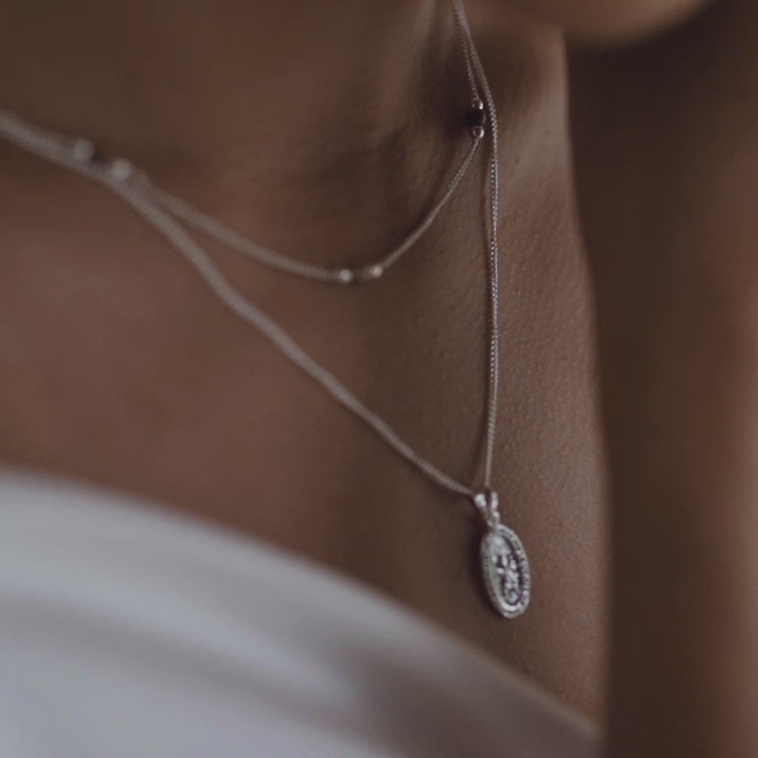 The Sunstone Necklace - Silver layered with St Christopher necklace silver 