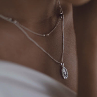 The Sunstone Necklace - Silver layered with St Christopher necklace silver 