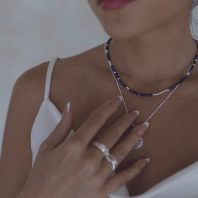 The Indigo Tide Necklace - Silver
layered with alpha necklace silver 