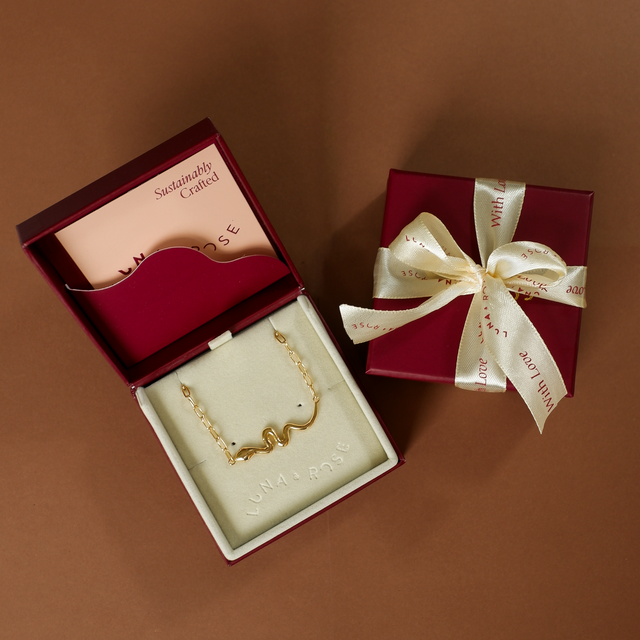 rebirth necklace gold in packaging Luna and Rose