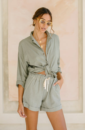 Plant Dyed Linen Shandy Shirt - Sage Green