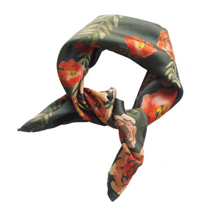 Luna and Rose flores printed Neck Scarf of Roses in Olive Green