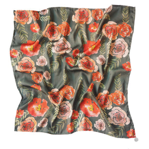 Luna and Rose flores printed Neck Scarf of Roses in Olive Green