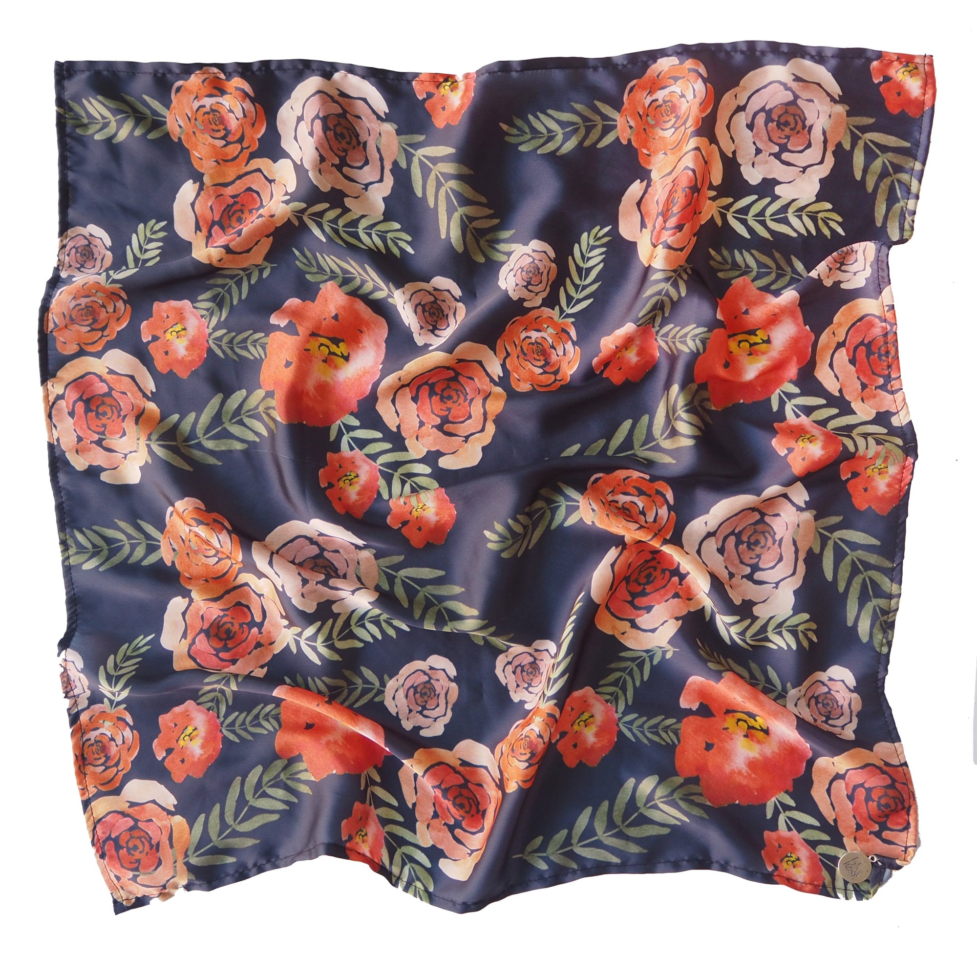 Luna and Rose flores Rose Printed Neck Scarf in Deep Sea Blue