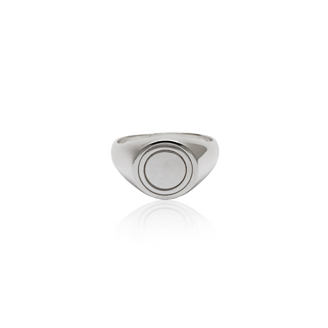 Recycled Sterling Silver Halo Signet Ring - Silver