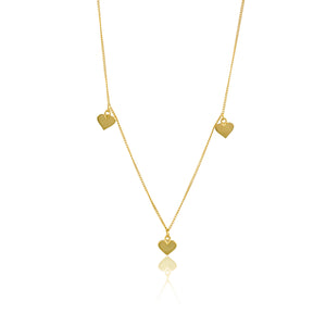 Gold Trio of Solid Gold Hearts Charm necklace from Luna and Rose 