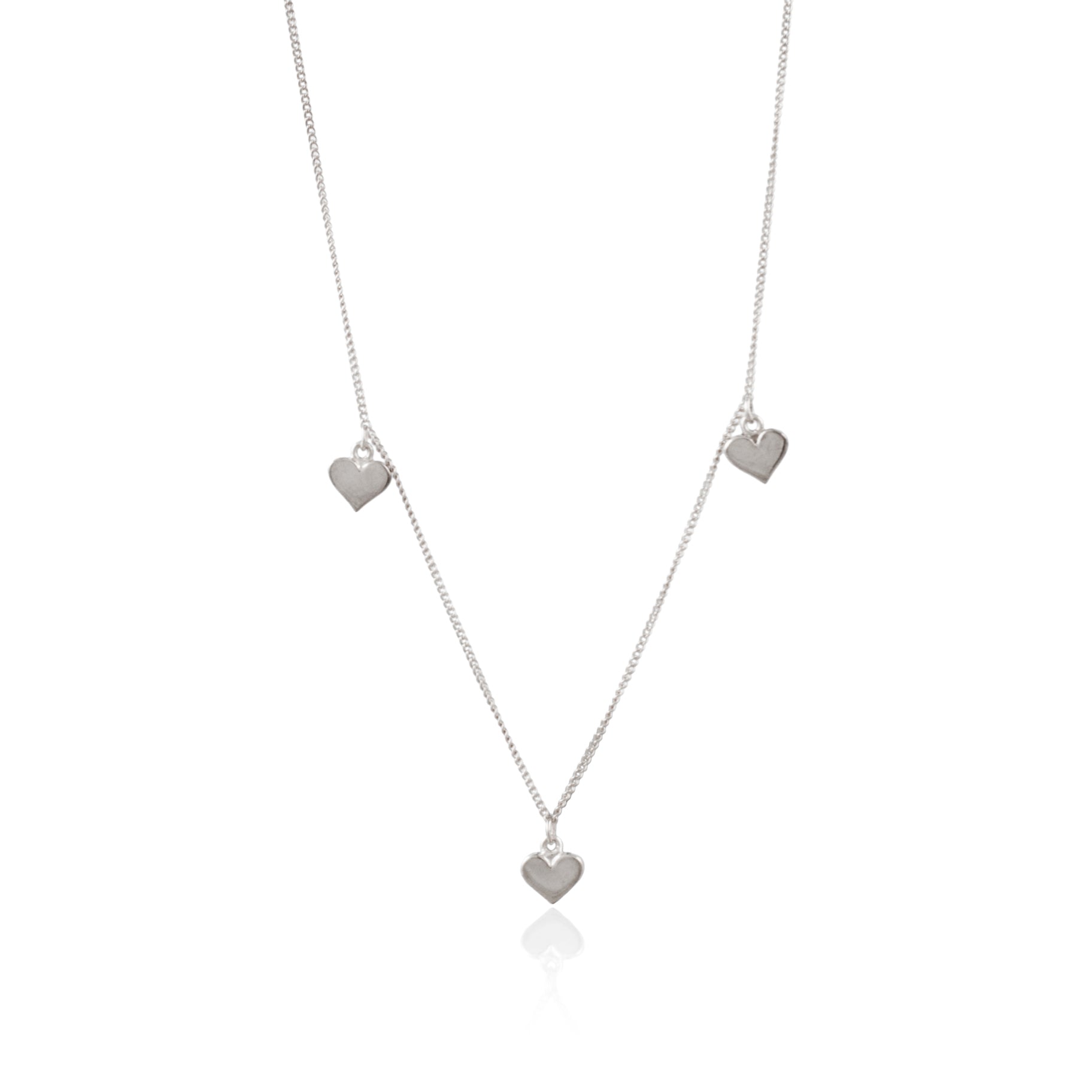 Trio of Hearts Necklace Heart of Gold in Solid Silver