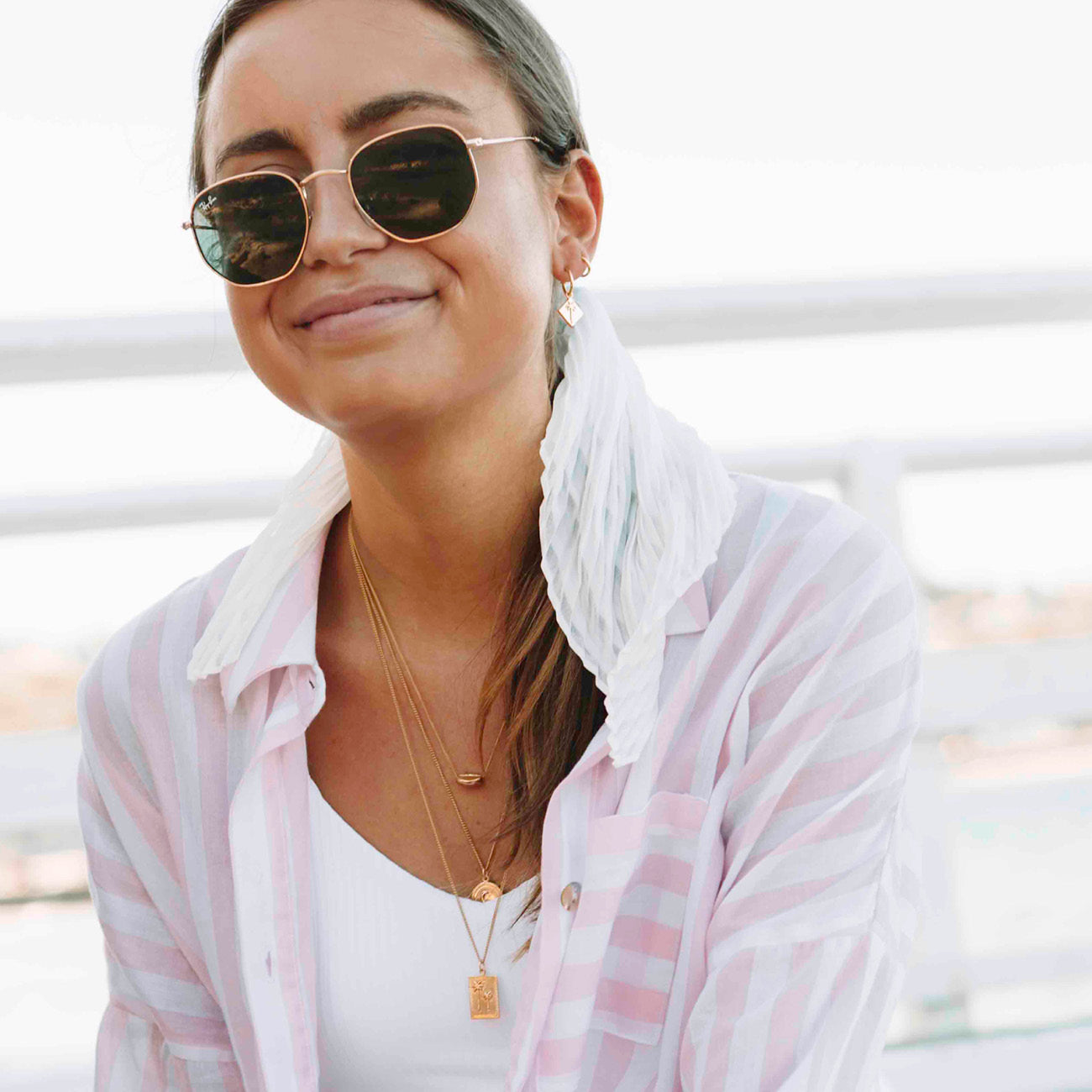 Pacific Palm Hoop Earrings with Palm Tree - Sophie Fisher for La Luna Rose