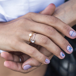 Moon and Back Charm Ring - Star Charm