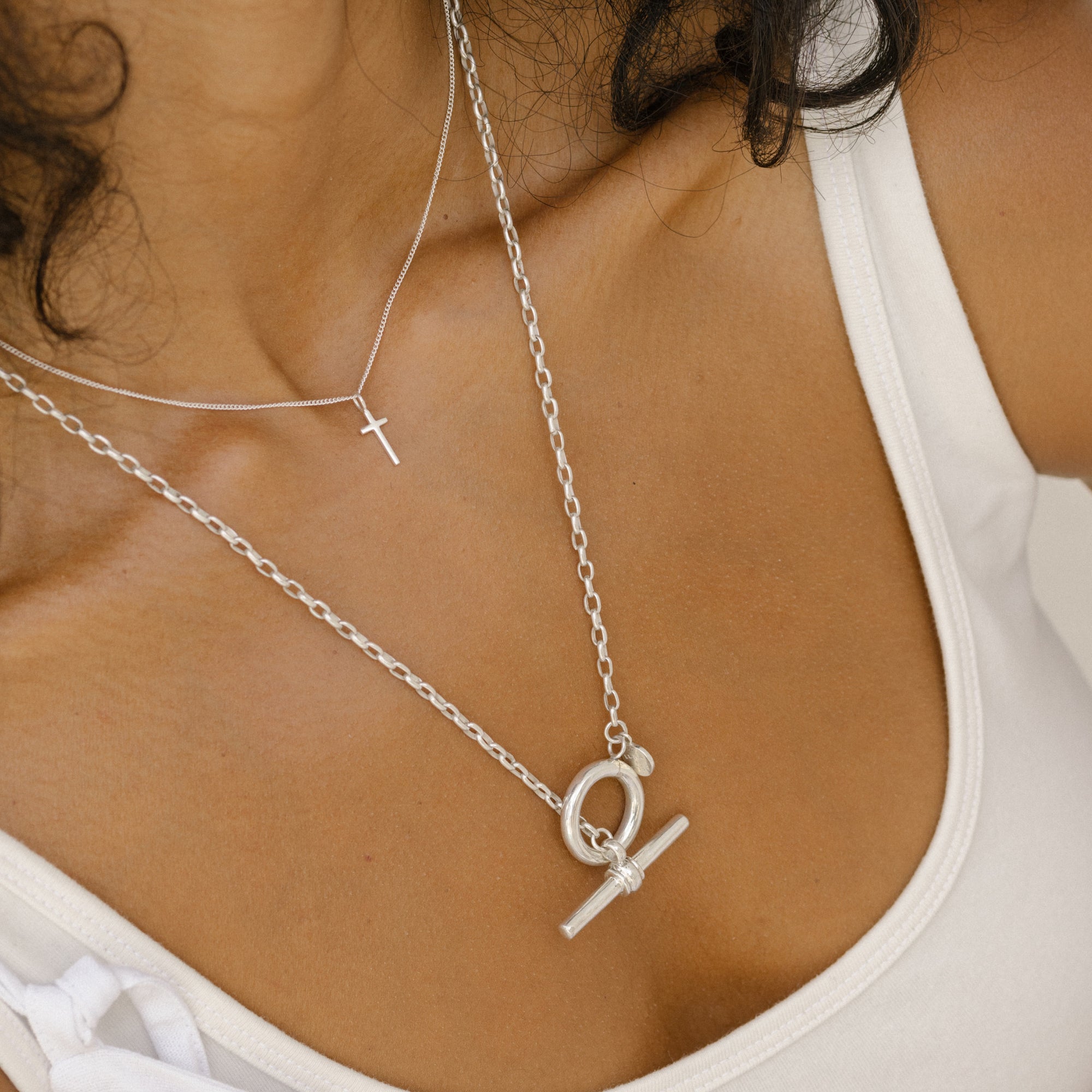 Mini Madonna Cross Charm Necklace - Silver