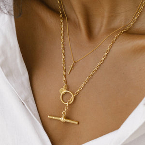 Mini Madonna Cross Charm Necklace - Gold Sustainable Jewellery
