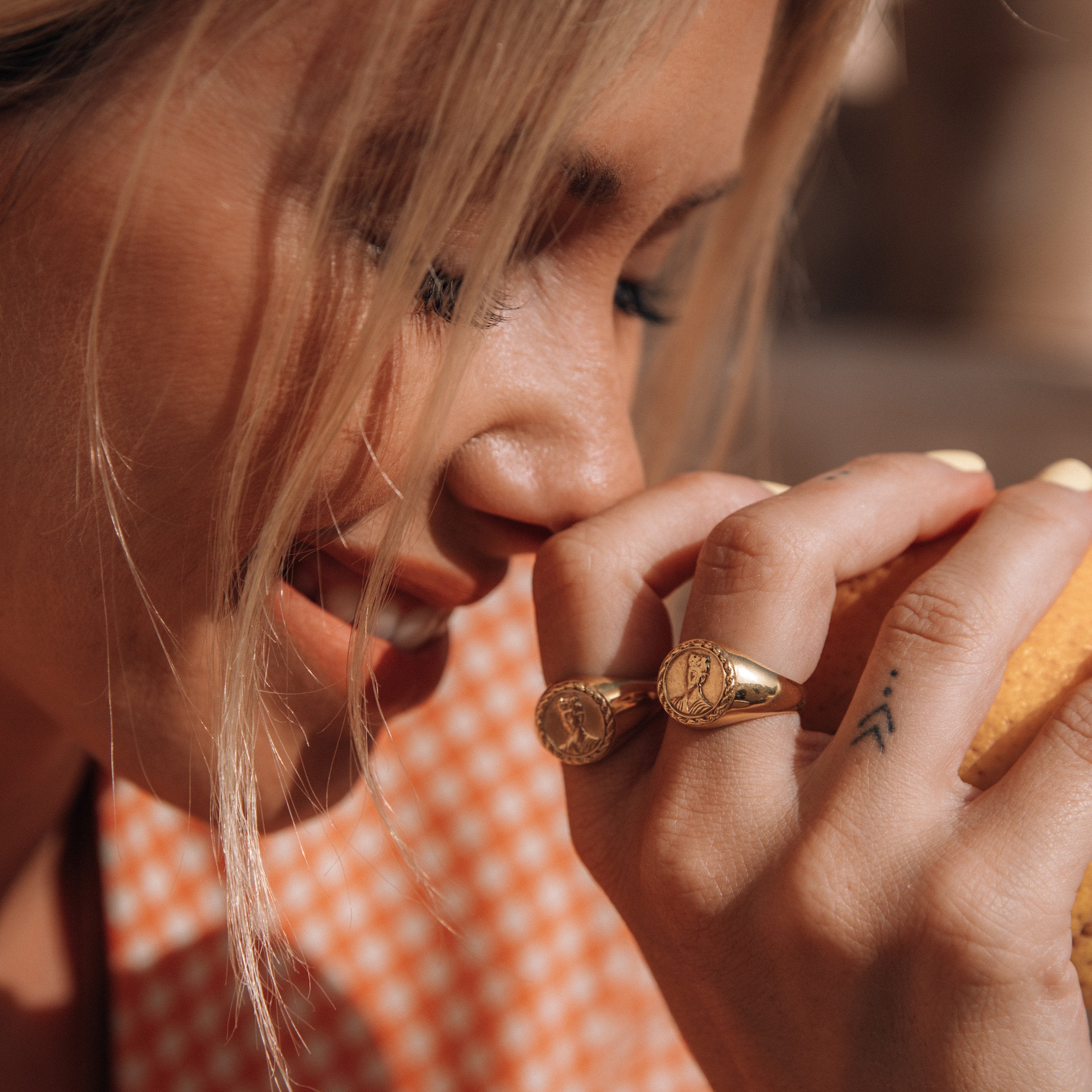 Frida 18kt Gold Frida Kahlo Signet Ring from Luna and Rose Jewellery made in Bali