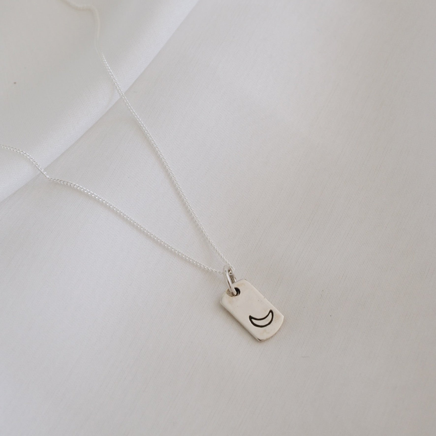 Mini Moon Rectangle Charm - Recycled Silver